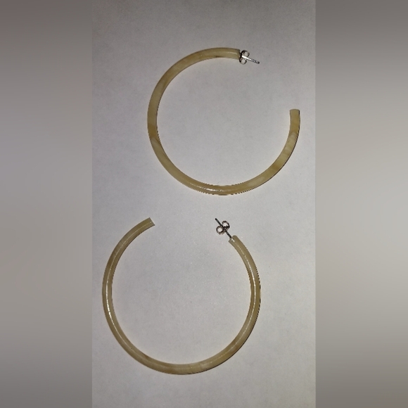 Light Horn Hoop Earrings Made From Italian Cellulose Acetate Faux Ivory - Picture 2 of 4